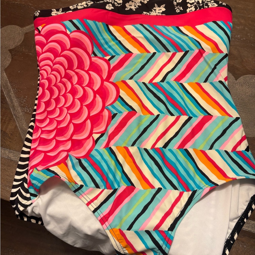 NEW Colorful Striped and Floral Racerback One-Piece Swimsuit